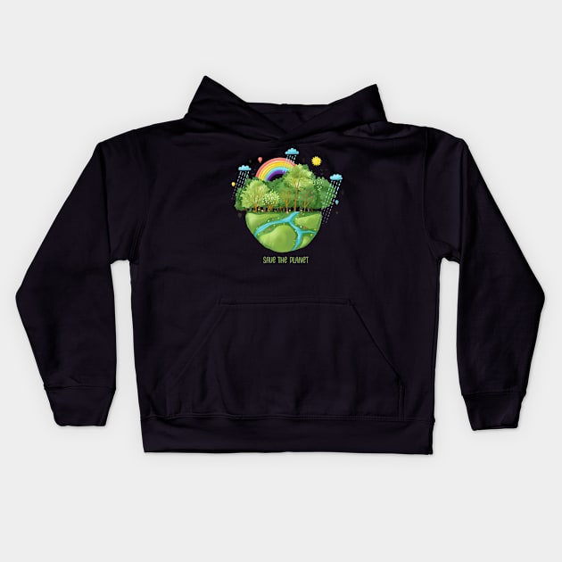 Save The Planet Illustration Kids Hoodie by Mako Design 